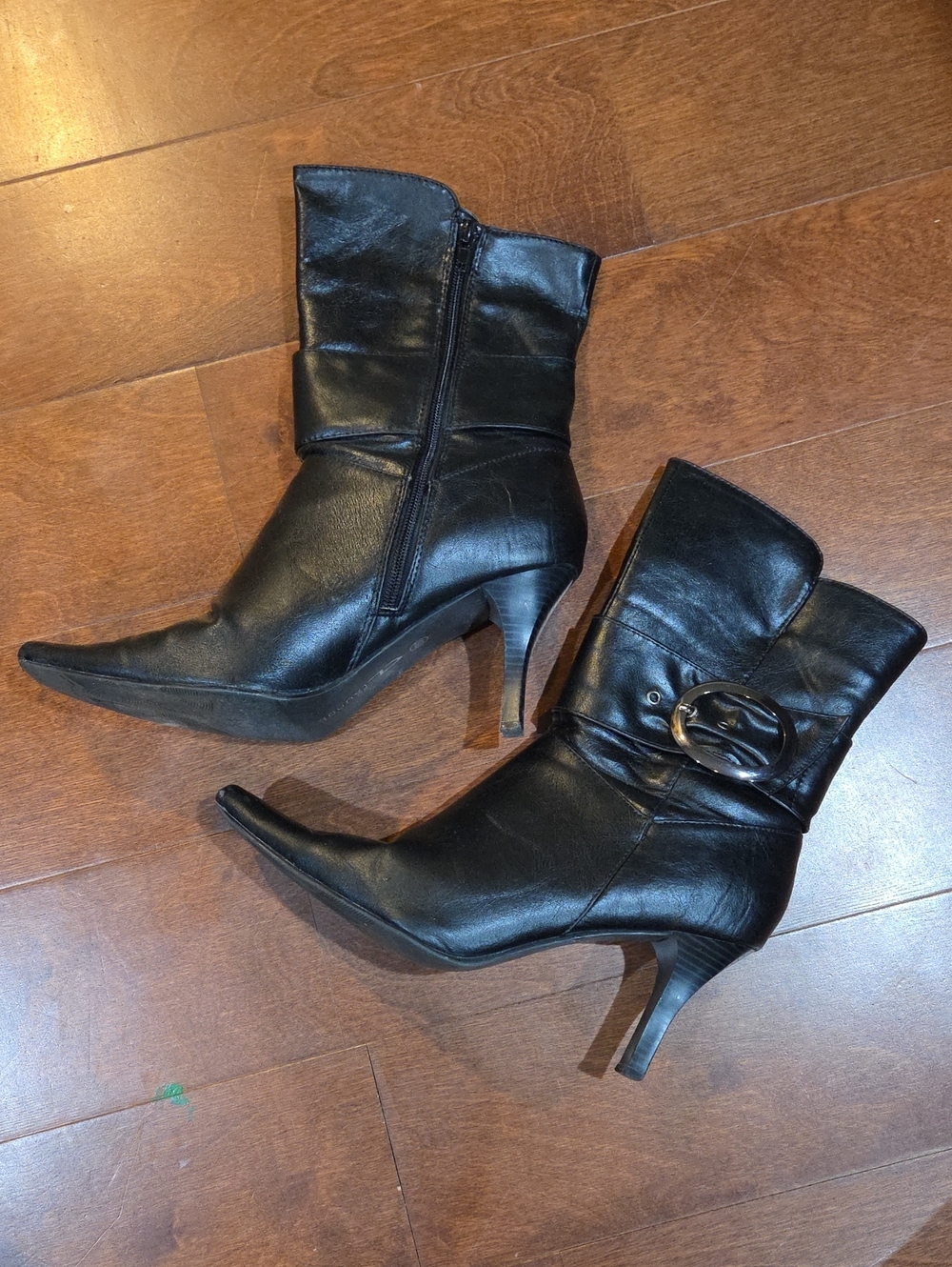 CL by Laundry Black Pointed-Toe Mid-Calf Stiletto Boots